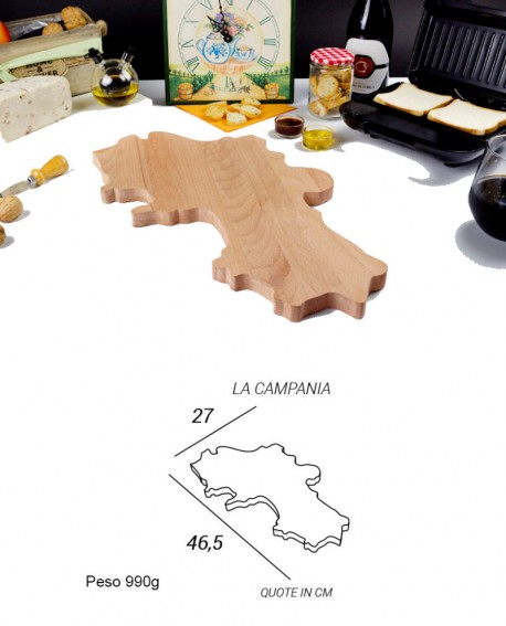 Tagliere in legno a forma di regione Campania - dimensione 46.5 x 27 - Elga Design