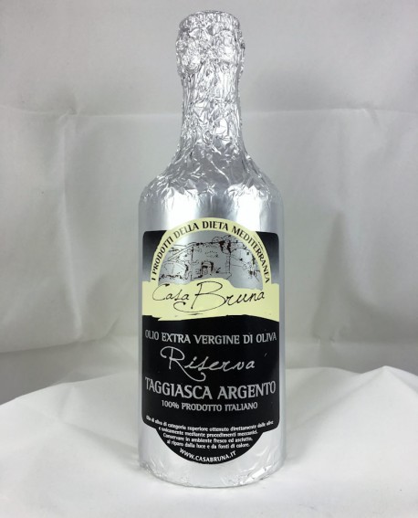 Riserva Olio extra vergine d'oliva - cultivar Taggiasca -  carta Argento bottiglia 500ml - Casa Bruna